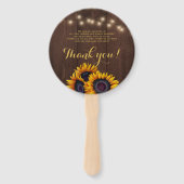 Zonnebloemen rustieke bruine schuur hout bruiloft handwaaier (Achterkant)