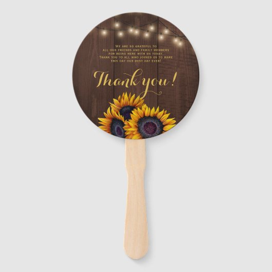 Zonnebloemen rustieke bruine schuur hout bruiloft  handwaaier (Achterkant)