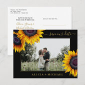 Zonnebloemen rustieke chique script save date brui aankondigingskaart (Voorkant / Achterkant)