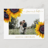 Zonnebloemen rustieke chique script save date brui aankondigingskaart (Voorkant)