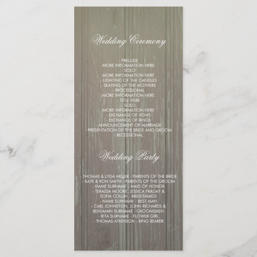 Zonnebloemen Rustieke Country Barn Wedding Program Programmakaart (Achterkant)