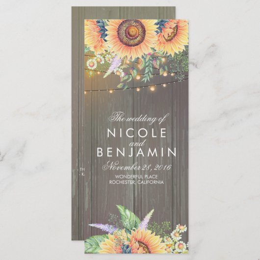Zonnebloemen Rustieke Country Barn Wedding Program Programmakaart (Voorkant / Achterkant)