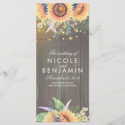 Zonnebloemen Rustieke Country Barn Wedding Program Programmakaart (Voorkant)