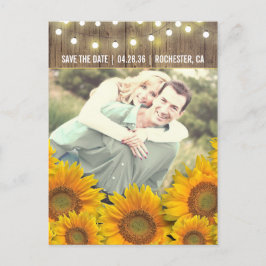 Zonnebloemen rustieke foto Save the Date Briefkaar Aankondigingskaart