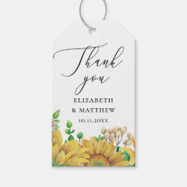 Zonnebloemen. Rustieke gele bloemige trouwthank yo Cadeaulabel