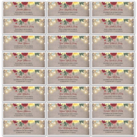 Zonnebloemen Rustieke Herfst Gastennamen Adresetik Sticker (Voorkant)