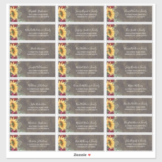Zonnebloemen Rustieke Herfst Gastennamen Adresetik Sticker (Vel)