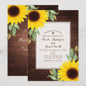 Zonnebloemen Rustieke Hout Elegante Landelijke Bru Kaart (Voorkant / Achterkant)
