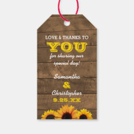 Zonnebloemen & rustieke houten bruiloft dank u Lab Cadeaulabel