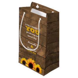 Zonnebloemen & rustieke houten bruiloft gast klein cadeauzakje
