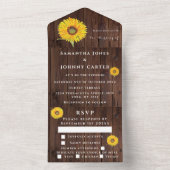 Zonnebloemen Rustieke Houten Herfst Bloemen Waterv All In One Uitnodiging (Binnen)