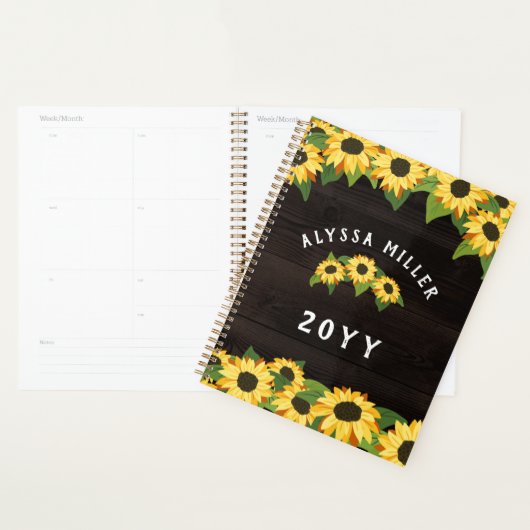  Zonnebloemen & Rustieke Houten Naam Planner (Display)