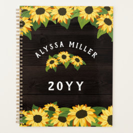  Zonnebloemen & Rustieke Houten Naam Planner