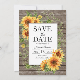 Zonnebloemen Rustieke Houten Trouwkaart Save The Date