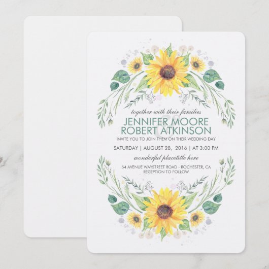 Zonnebloemen rustieke land bruiloft kaart (Voorkant / Achterkant)