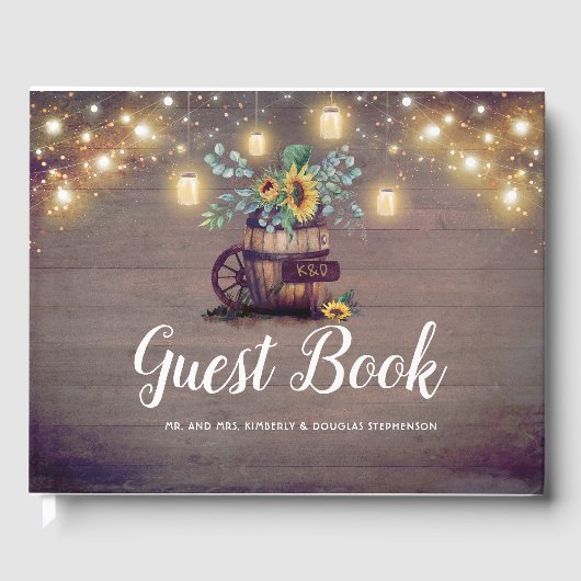 Zonnebloemen rustieke land herfst bruiloft gastenboek (Voorkant)