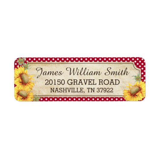 Zonnebloemen rustieke land picknick bruiloft label (Voorkant)