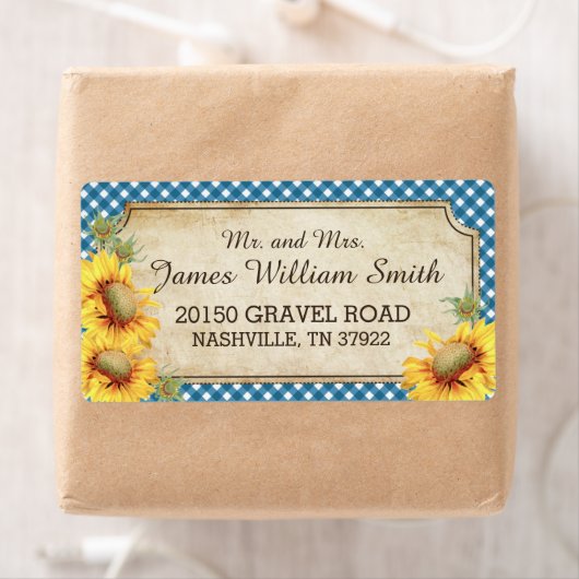 Zonnebloemen rustieke land picknick bruiloft label (Insitu)