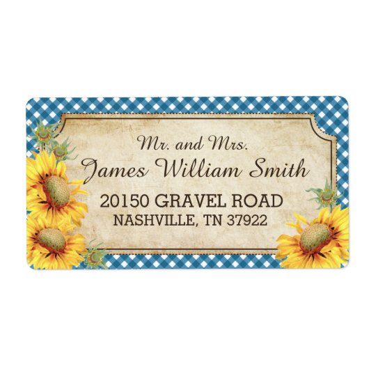 Zonnebloemen rustieke land picknick bruiloft label (Voorkant)