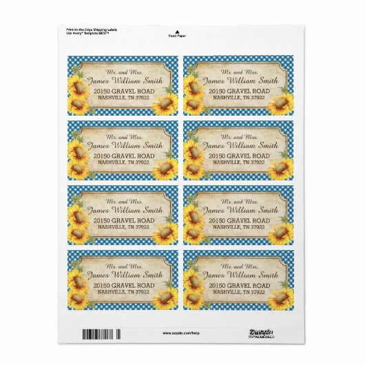 Zonnebloemen rustieke land picknick bruiloft label (Full Sheet)