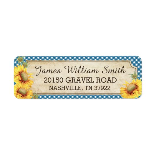 Zonnebloemen rustieke land picknick bruiloft label (Voorkant)