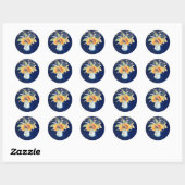 Zonnebloemen rustieke marine blauw herfst bruiloft ronde sticker (Vel)