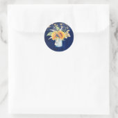 Zonnebloemen rustieke marine blauw herfst bruiloft ronde sticker (Tas)