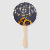 Zonnebloemen rustieke marine krijtbord bruiloft gu handwaaier (Achterkant)