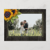 Zonnebloemen rustieke schuur hout opslaan de datum aankondigingskaart (Voorkant)