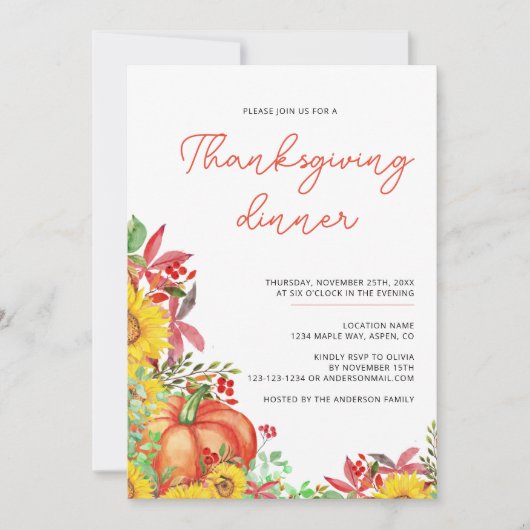 Zonnebloemen Rustieke Thanksgiving Diner Invitatio Kaart (Voorkant)