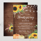 Zonnebloemen Rustieke Thanksgiving Diner Invitatio Kaart (Voorkant / Achterkant)