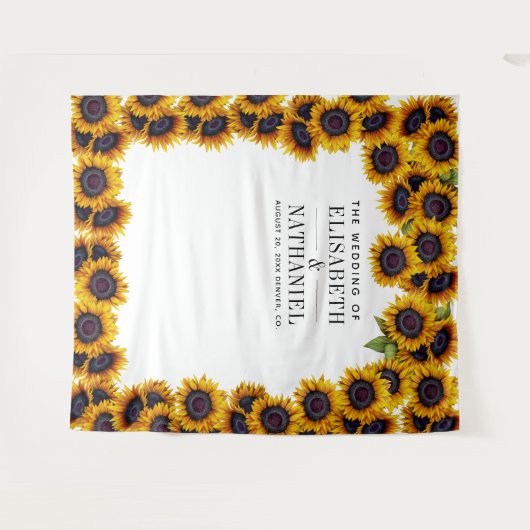 Zonnebloemen rustieke trouwfoto booth achtergrond wandkleed (Voorkant (horizontaal))