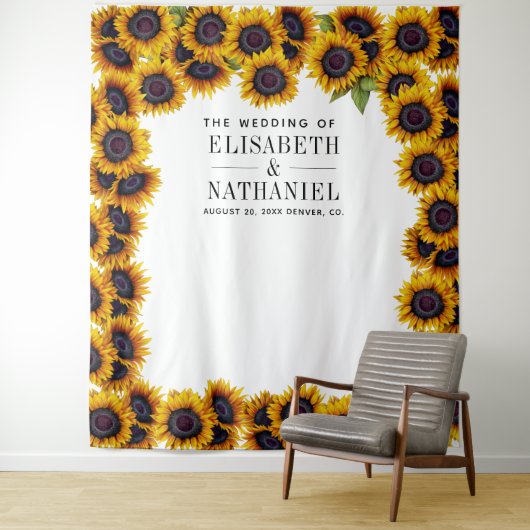 Zonnebloemen rustieke trouwfoto booth achtergrond wandkleed (In situ)