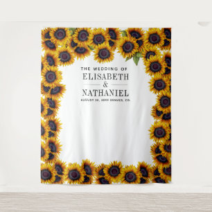 Zonnebloemen rustieke trouwfoto booth achtergrond wandkleed