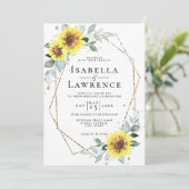 Zonnebloemen Rustige Floral Gold Foil Lijst Weddin Kaart (Staand voorkant)