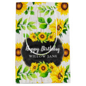 Zonnebloemen & Rustige houten Patroon Eigen naam Medium Cadeauzakje (Voorkant)