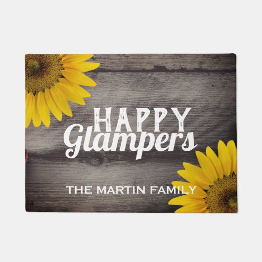Zonnebloemen Rustige houtglam Campers Happy Glampe Deurmat (Voorkant)