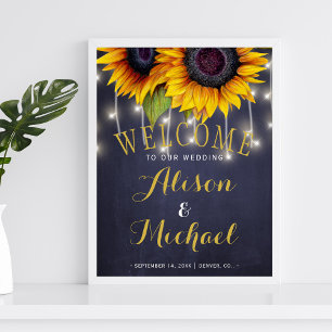 Zonnebloemen Rustige lichten vallen welkomstbord v Poster