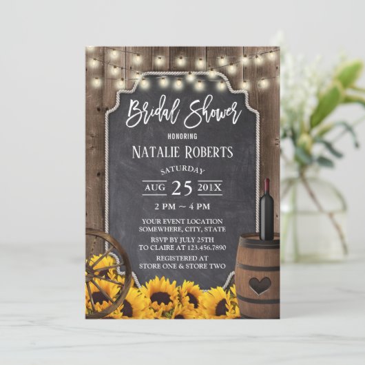 Zonnebloemen Rustige wijn Barrel Vrijgezellenfeest Kaart (Staand voorkant)