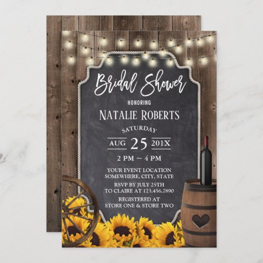 Zonnebloemen Rustige wijn Barrel Vrijgezellenfeest Kaart (Voorkant / Achterkant)