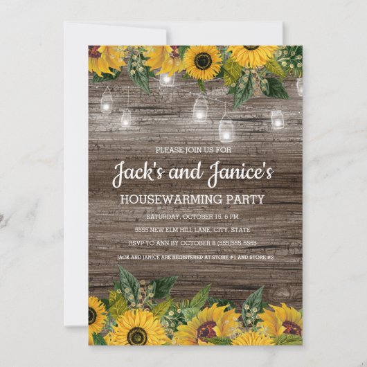 Zonnebloemen Rustisch Hood String Licht Housewarmi Kaart (Voorkant)