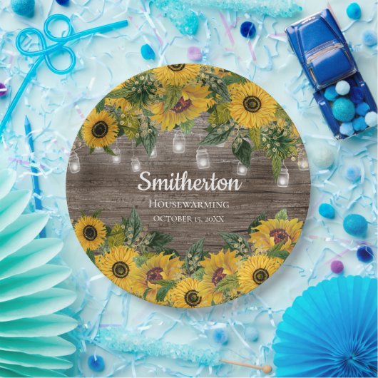 Zonnebloemen Rustisch Hood String Licht Housewarmi Papieren Bordje (Feest)