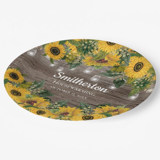 Zonnebloemen Rustisch Hood String Licht Housewarmi Papieren Bordje (Gekanteld)