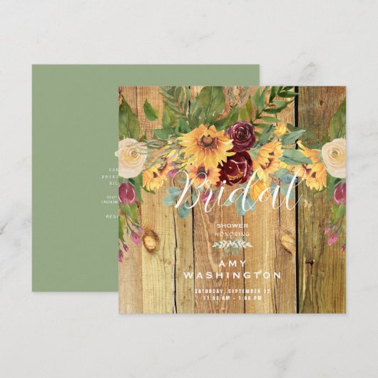 Zonnebloemen Rustisch hout en groen Vrijgezellenfe Kaart (Voorkant / Achterkant)