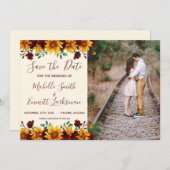 Zonnebloemen Rustisch Land Bourgogne Sparen de Dat Save The Date (Voorkant / Achterkant)