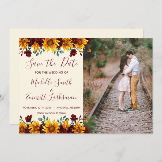 Zonnebloemen Rustisch Land Bourgogne Sparen de Dat Save The Date (Voorkant / Achterkant)