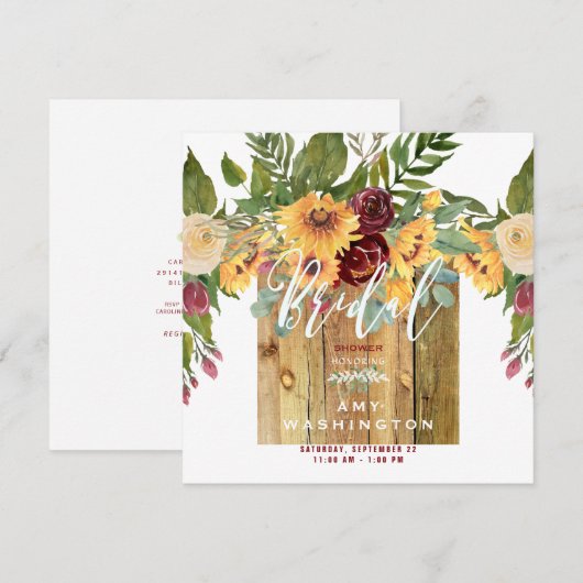 Zonnebloemen Rustisch Vrijgezellenfeest met houten Kaart (Voorkant / Achterkant)