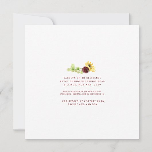 Zonnebloemen Rustisch Vrijgezellenfeest met houten Kaart (Achterkant)