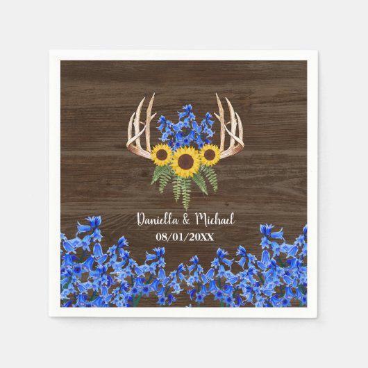 Zonnebloemen Rustische Floral Antlers Weddenschap Servet (Voorkant)