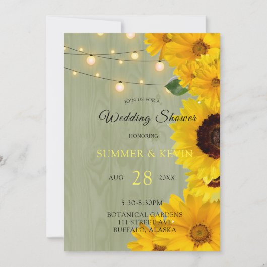 Zonnebloemen Sage Wood Lights Weddenschap Shower Kaart (Voorkant)